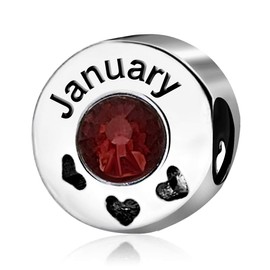 JMQJewelry 2024 Red Heart Grandmother Love You Birthday Birthstone January Moon Crystal Womens Bead Charm for Bracelets Christmas
