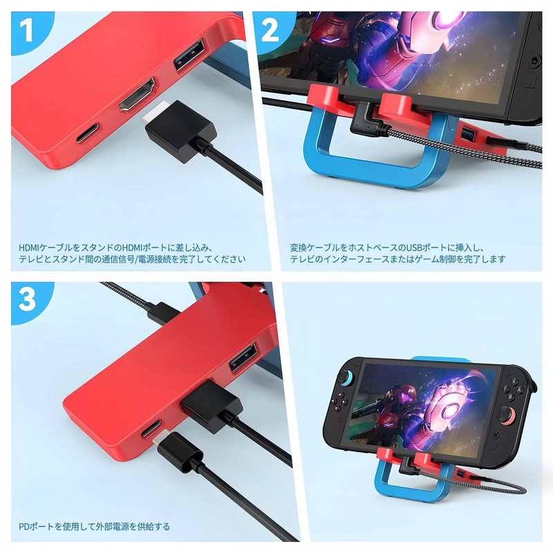 Switch 2 用ドック【2025新型-5in1-折りたたみ収納可能】AriKroii スイッチ2ドック HDMI 変換アダプター 旧型Switch/OLED/ 2用 テレビ接続出力 HDMI2.0/4K@60Hz/PD100W/USB-C/USB2.0/USB3.0対応