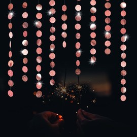 Shining Rose Gold Circle Dots Hanging Garland Sparkling Rose Gold Circle Dots Hanging Streamer Glitter Circle Bunting Banner Circle Dots Backdrop for Wedding Baby Shower Birthday Xmas Decor 40 Feet