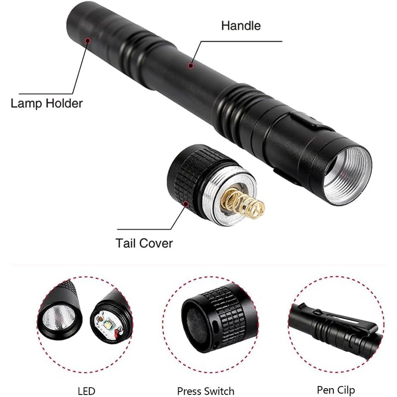 POCKETMAN Red Torch LED Pen Flashlights, Mini, Waterproof Pocket Flashlight