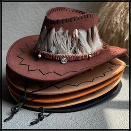 White Fang CZA347 Cowboy Hat with Feather, Outdoor, Casual, Stylish, Men's, Women's,, white, Free size