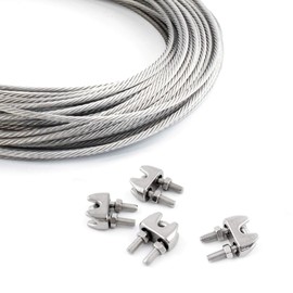 SET 10m wire rope stainless steel strand:7x7 3mm + 4 clips + many sizes avaliable - many sizes avaliable