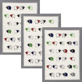 Kracht Tea Towel "Sheep" Pack of 3 Half-Linen Sheep Size 50 x 70 cm