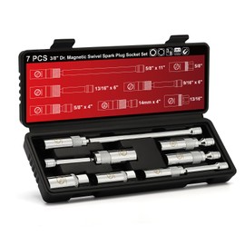 AIRTOON 7-Piece 3/8 Inch Drive Magnetic Swivel Spark Plug Socket Set, Includes 9/16-inch, 5/8-inch, 13/16-inch, 14mm, Enhanced Magnetic Design with Thin Wall Socket, Cr-v Steel, 6-Point &12-Point