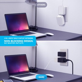 VINTAR - Extensor de salida de enchufe múltiple, adaptador de enchufe de 3 enchufes, divisor de salida múltiple, adaptador de enchufe de pared a tierra para viajes, hogar, oficina, dormitorio, paquete de 3