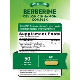 Nature's Truth Berberine with Ceylon Cinnamon Complex | 2,000mg | 50 Vegan Capsules | Vegan, Non-GMO, and Gluten Free Supplement