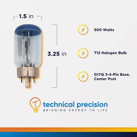 Technical Precision 500W Carousel Light Projector DEK Bulb Replacement for Eversmart Carousel 600 Light Bulb G17Q 4-Pin Base - T12 Bulb with Opaque Top - 3250K - 25 Hours - 120V - 1 Pack