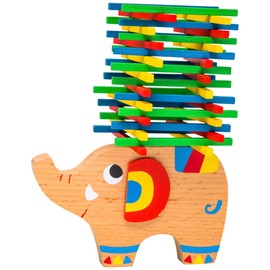 Natureich Montessori elephant stacking toy blocks, wood for boys and girls, for stacking & practising dexterity - motor skills - from 3 years, sensitivity child (colourful)