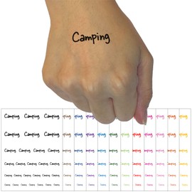 Camping Fun Text Temporary Tattoo Water Resistant Fake Body Art Set Collection - Light Pink (One Sheet)