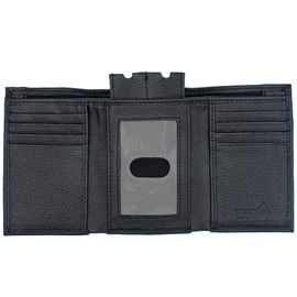 RFID Safe Men's Trifold Leather Wallet J130 Thumb ID Key Holder YKK Zip Bill Slot in Gift pouch (Black J130TF)