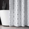 White Shower Curtain with Geometric Silver Foil Moroccan Tile Pattern