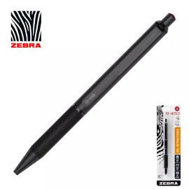 Zebra G-450 Premium Metal Barrel Retractable Gel Pen, Rubber Grip, Black