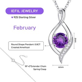 Iefil February Birthstone Amethyst Necklaces for Women - S925 Sterling Silver Infinity Pendant Necklace February Birthstone Jewelry for Women Mom Daughter Girlfriend Wife Birthday Gifts