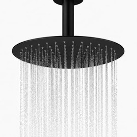 Cabezal de ducha redondo de 12 pulgadas, cabezal de ducha ultra fino de acero inoxidable, montaje en pared o techo, color negro mate