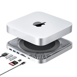 RayCue Mac Mini Hub & Type-C Stand with SSD Casing, Mac Mini Stand, Suitable for 2.5 Inch SATA SSD, USB-C Data Port, Dual USB 3.0/2.0 Port, Micro/SD Card Reader, for Mac Studio, Mac Mini M1 M2