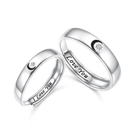 DAOSHANG 925 Sterling Silver Moon and Star Cubic Zircon Him and Her 2PCS Size 7/10 Matching Rings for Couples Adjustable Couple Rings Carved I LOVE YOU Promise Rings for Women Men