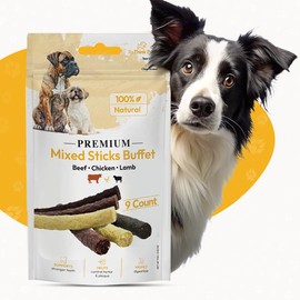 ReThink Pet Rawhide Sticks Protein Rich with Beef, Lamb & Chicken, All Natural, Healthy, Great Tasting Special Reward as Dog Treats, Long Lasting Dog Chew, Suitable for Puppy Small Dogs(3pack, 27pcs)