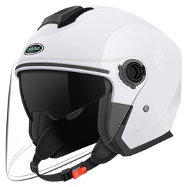 SanQing Motorcycle Open Face Helmet DOT Approved 3/4 Half Helmets for Motor-Bike Scooter Biker Adult Men Women (White, Medium)