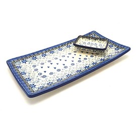 Polish Pottery Bread Dipping Set - Silver Lace
