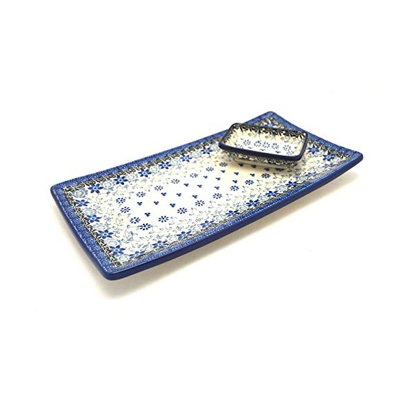 Polish Pottery Bread Dipping Set - Silver Lace