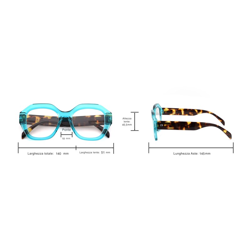 Corpo-otto Vogue Lesebrille, Blaue Schildkröte, 2 Diottria
