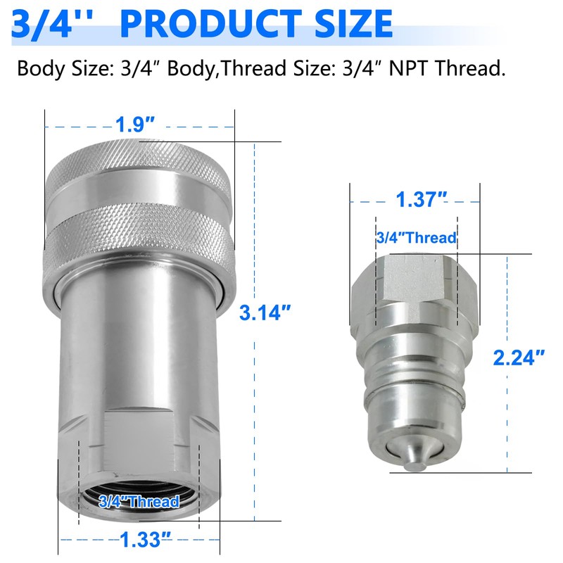 Cplbrb 3/4" Ag ISO 7241-A Hydraulic Quick Connect Tractor Couplers
