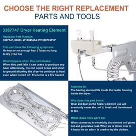 3387747 Dryer Heating Element & 279816 Thermostat Kit & 279973 3392519 Thermal Cut-Off Fuse Kit, Compatible with Kenmore Whirlpool Maytag MEDB835DW4 GEW9250PW0, Replace AP6008281 PS11741416 WP3387747