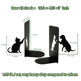 Metal Dog Cat Animal Bookends, Cute Black Book End Decorative, Heavy Books Supportor for Shelves Desktop Organizer, Gifts for Puppy Lovers