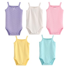 Blueleyu Baby Girls Spaghetti Strap Bodysuit SleevelessTank Top Cotton Baby One-Pieces Pack of Baby Summer Clothes (12-18 Months)