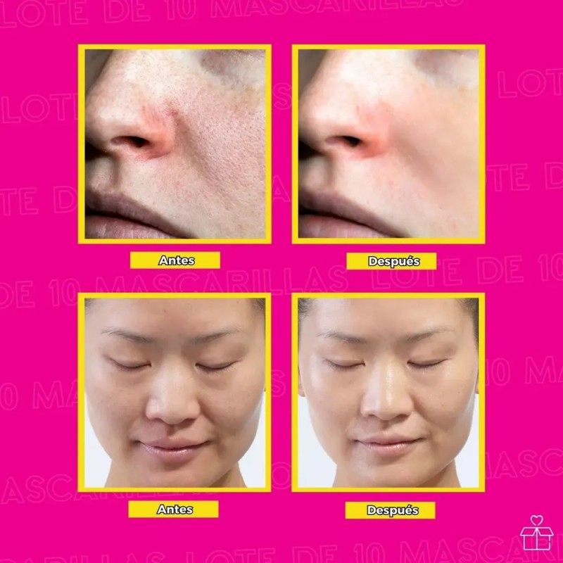 10 Mascarillas Faciales Hidratantes Extractos Frutales Tipo de piel Paquete