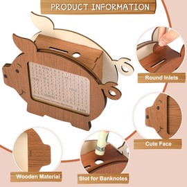 Reallnaive Wooden Piggy Bank 10000 Dollar Money Saving Challenge Box Cash Savings Box with Counting Target, Dry Erase Pen for Birthday Gifts Home Decor