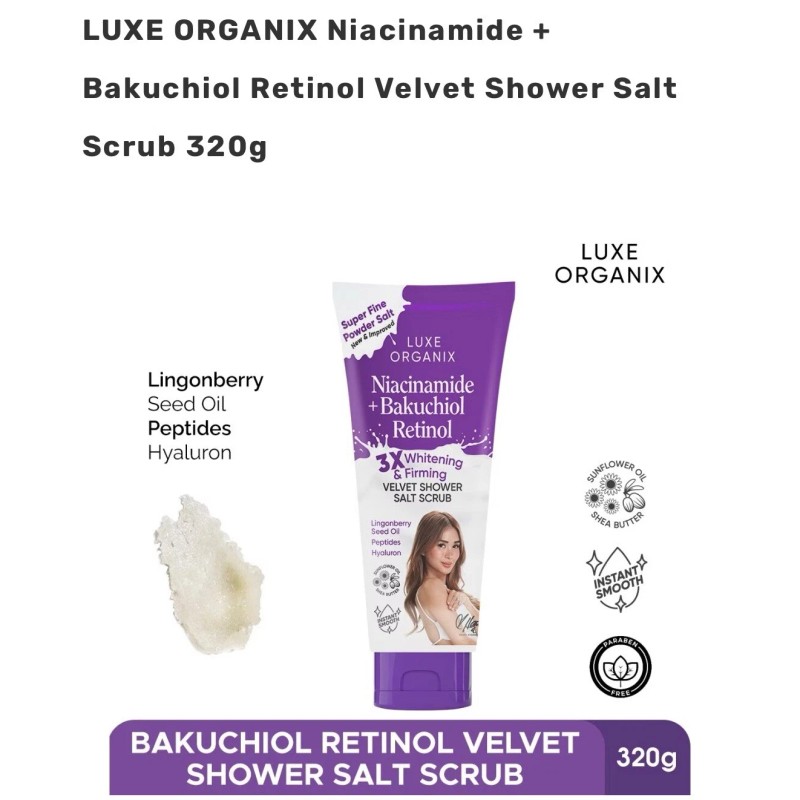 Luxe Organix Niacinamide + Bakuchiol Retinol Velvet Salt Scrub -