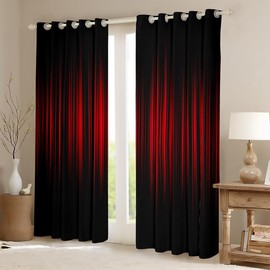 Feelyou Red and Black Ombre Window Curtains Geometric Abstract Ombre Darkening Drapes Red and Black Striped Blackout Curtains Kids Boys Girls Stripes Window Treatments, 2 Panels 42 x 84 Inch