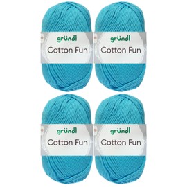 4 x 50 g Gründl Cotton Fun Crochet Yarn 100% Cotton with Instructions for Shopping Net (09 Sky Blue)