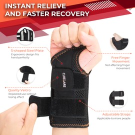 CURECARE Carpal Tunnel Wrist Splint, Breathable Wrist Splint for Men & Women, Wrist Brace Night Support with 2 Adjustable Straps, Wrist Brace for Tendonitis, Arthritis (Right Hand-Black, S/M)