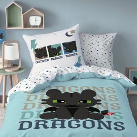 MTOnlinehandel Dragons Bed Linen 135 x 200 cm + 80 x 80 cm - Toothless Children's Bed Linen - 100% Cotton - Reversible Motif - Boys Bedding Set - Zip - Gift Idea Toothless Night Fury
