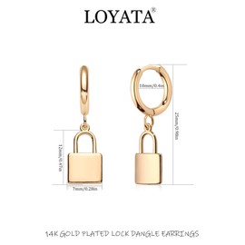 LOYATA Lock Earrings Gold Dangle Huggie Hoop Padlock Drop 14K Gold Plated Dainty Small Simple Hypoallergenic Jewelry Gift for Women