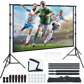 LINCO Projector Screen with Stand, 120inch Outdoor Movie Projector Screen 4K HD 16: 9 Wrinkle Free Design for Backyard Movie Night (Easy to Clean, 1.1Gain, 160° Viewing Angle & A Carry Bag)