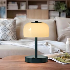 PORTRES Cordless Table Lamp Rechargeable Battery Operated Mushroom lamp Opal Glass Shade 3 Way Dimmable LED Touch Outdoor Lamp for Camping Bedroom Dining Living Room Beside Patio Restaurant,Blue