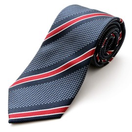 Michi Kolondon Brand Necktie, 100% Silk, Jacquard Woven Stripe, C-Pattern: Gray x Wine