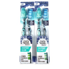 GuruNanda Basic Everyday Soft Toothbrush for Kids & Adults Tounge Cleaner 4 Pack