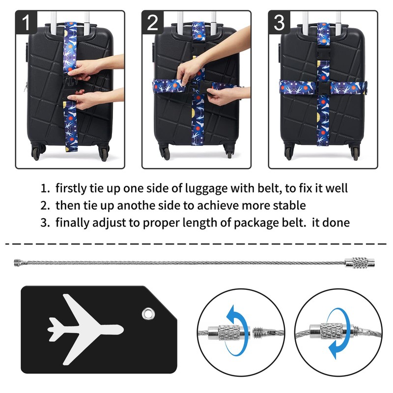 ZOUIQSS Pack of 2 Adjustable Suitcase Strap, Suitcase Strap, Durable