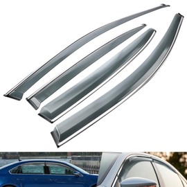 MotorFansClub 4PCS Window Visor Vent Fit for Volkswagen Passat 2012 2013 2014 2015 2016 2017 2018 2019 Window Deflectors Sun Rain Guard Smoke Color with Chrome Trim