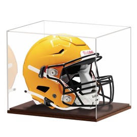 Happyseason Football Helmet Display Case with One-Piece Acrylic, Solid Wood Base, No Assembly Required, Full Size Helmet Display Case, Ideal Box for Hockey Helmet and Sports Collectible Memorabilia