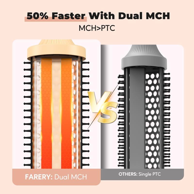 FARERY Curling Iron Brush Ceramic, Digital Display 9 Temps Thermal