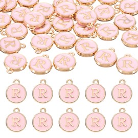 sourcing map 52pcs Letter Charm, Enamel Letter Pendants, Alphabet R Pendants Double Sided Beads Charm for DIY Bracelet Necklace Pendants Earring Jewelry, Pink