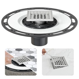Neodrain 4" Gold Square Shower Drain, 304 Stainless Steel Floor Drain with Removable Grate/Drain Key, PVC Bonding Flange Base with Anti-Wicking Fabric, for Low Profile Shower Pan