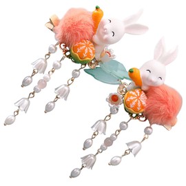 IWOWHERO 2Pcs Rabbit Hairpin with Dangle Tassel Cute Bunny Hair Clips for Women for Weddings Parties Daily Wear Adorable Design with Elegant Charm