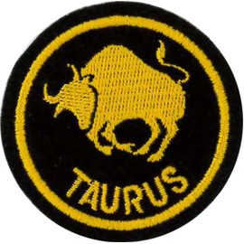 Taurus Zodiac Horoscope embroidered Patch (Black/Gold) 5cm Dia
