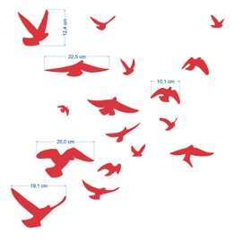 Anti-Collision Stickers to Prevent Bird Strikes on Window Glass - Set of 17 Silhouettes - Color: Red - Window Decals